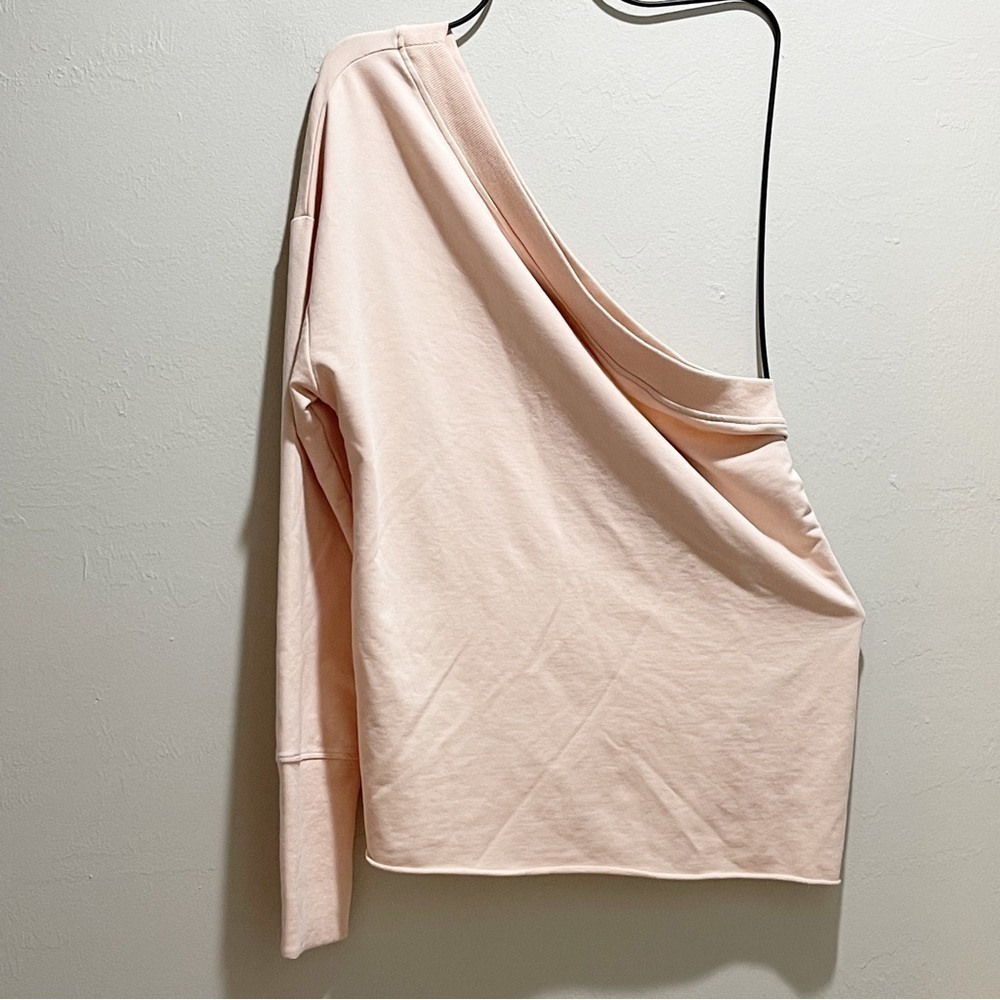 SUNDAYS Women’s Pink French Terry Sweatshirt One Shoulder Thumb Holes Size 3 (L)